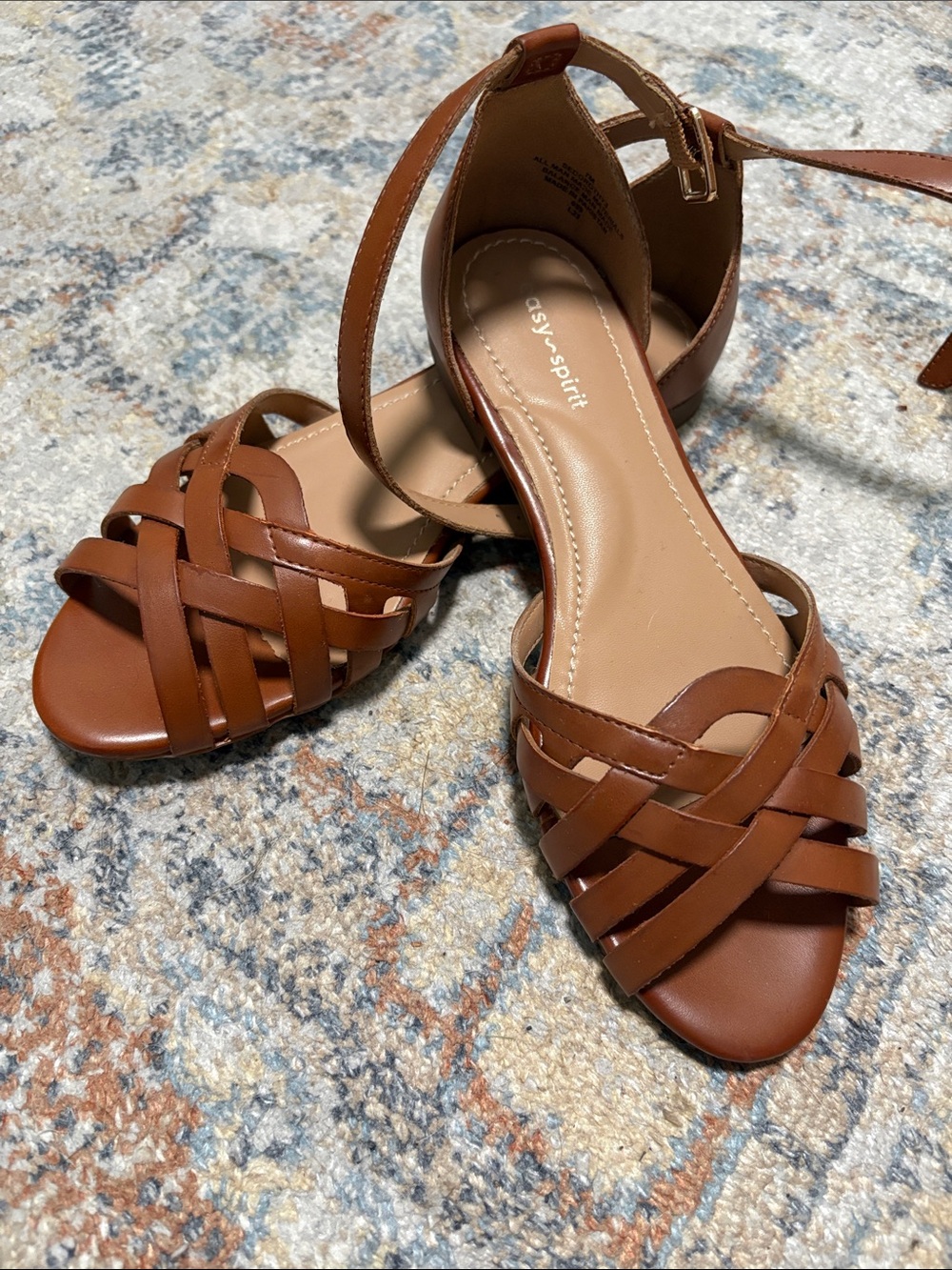 Easy Spirit Tan Woven Ankle-Strap Sandals